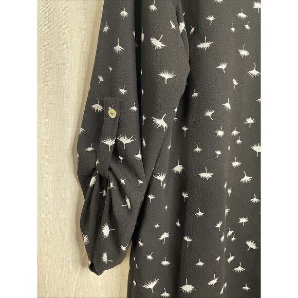 Daniel Rainn Top Womens L Black Floral V-Neck Pleated Back Career 3/4 Sleeves - Picture 3 of 8